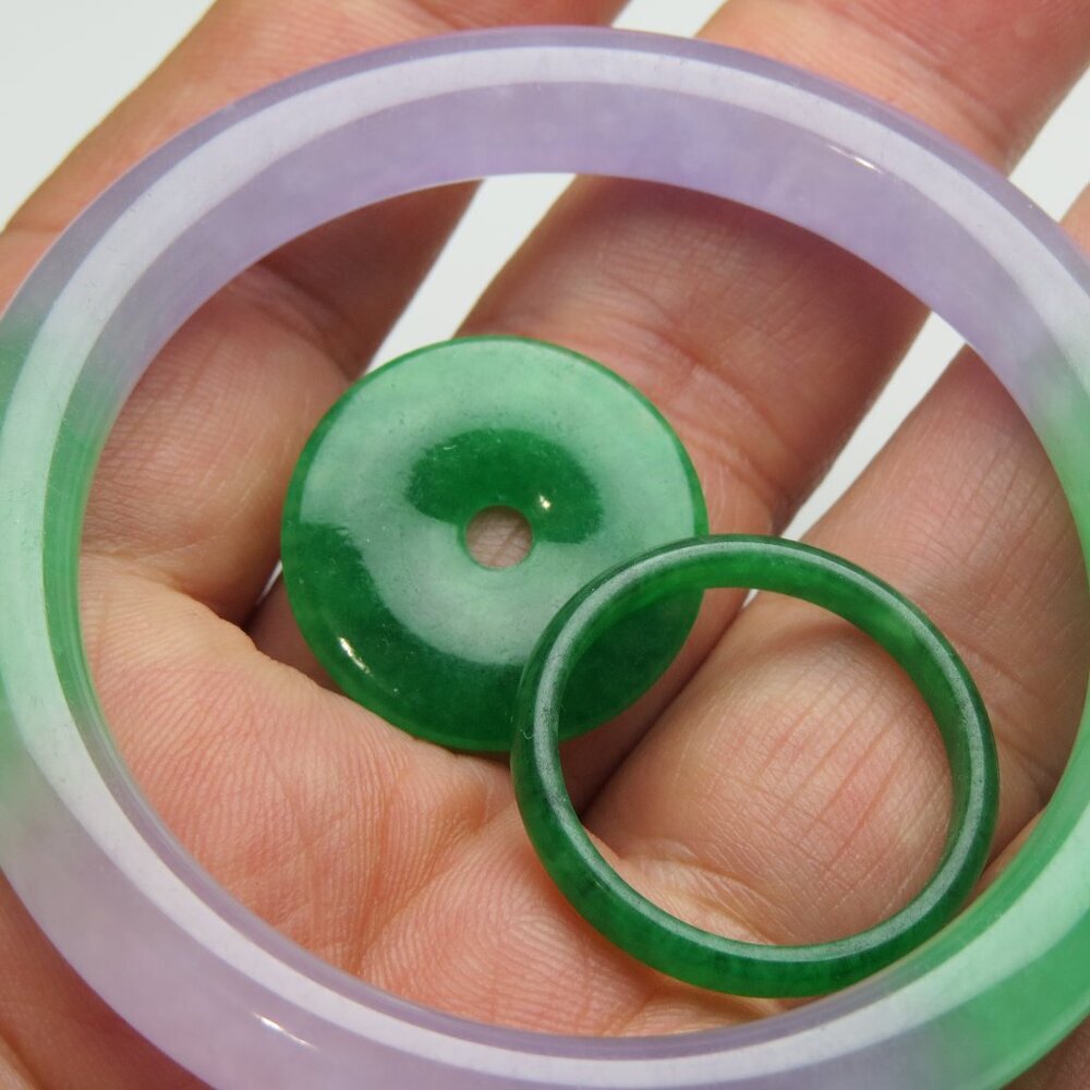 "Natural Jade bangle +  REE Jade Ring Jade Donut 53mm"